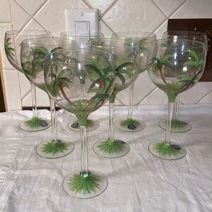 Set of 8 Mint-Vintage Block basics Hand Made Wine Glasses - Palm Trees